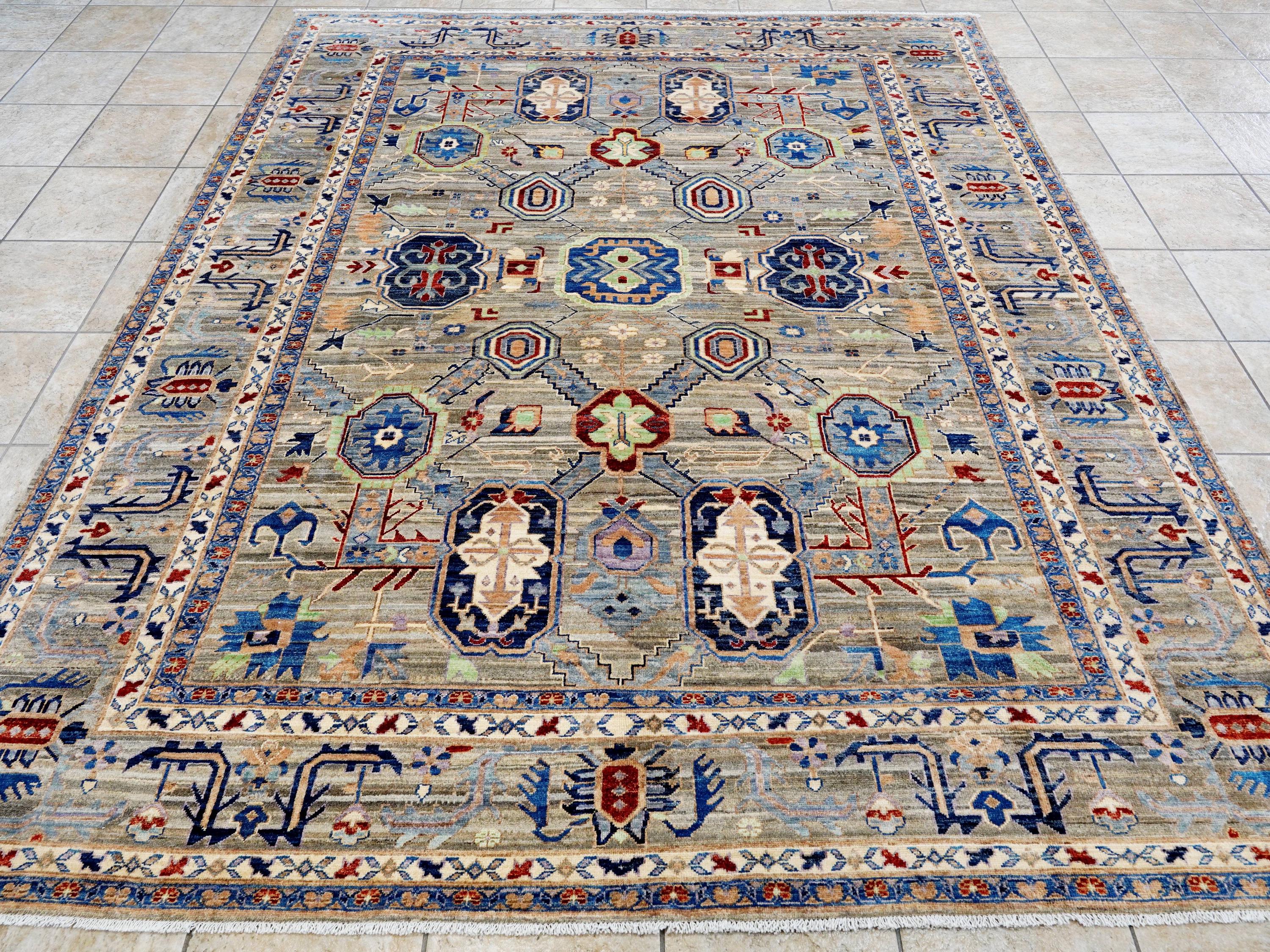 8x10 Ft Brown Heriz Rug - Hand Knotted Oriental Area Rug