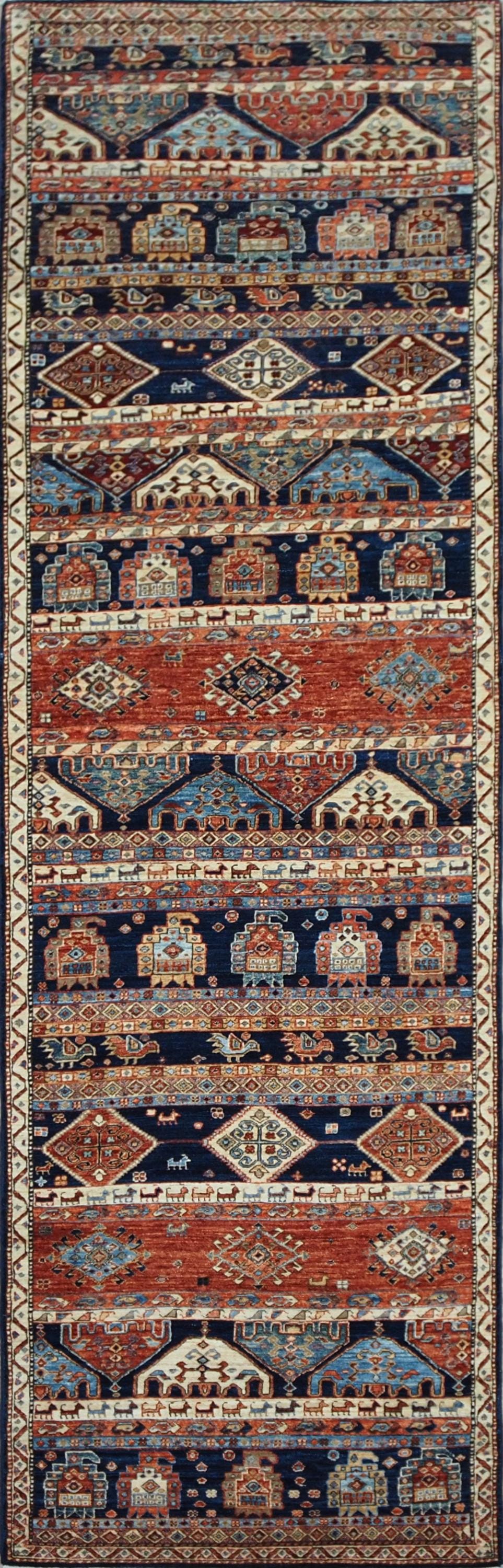 10 Ft Blue Heriz Runner Rug - Afghan Wool Hallway Rug