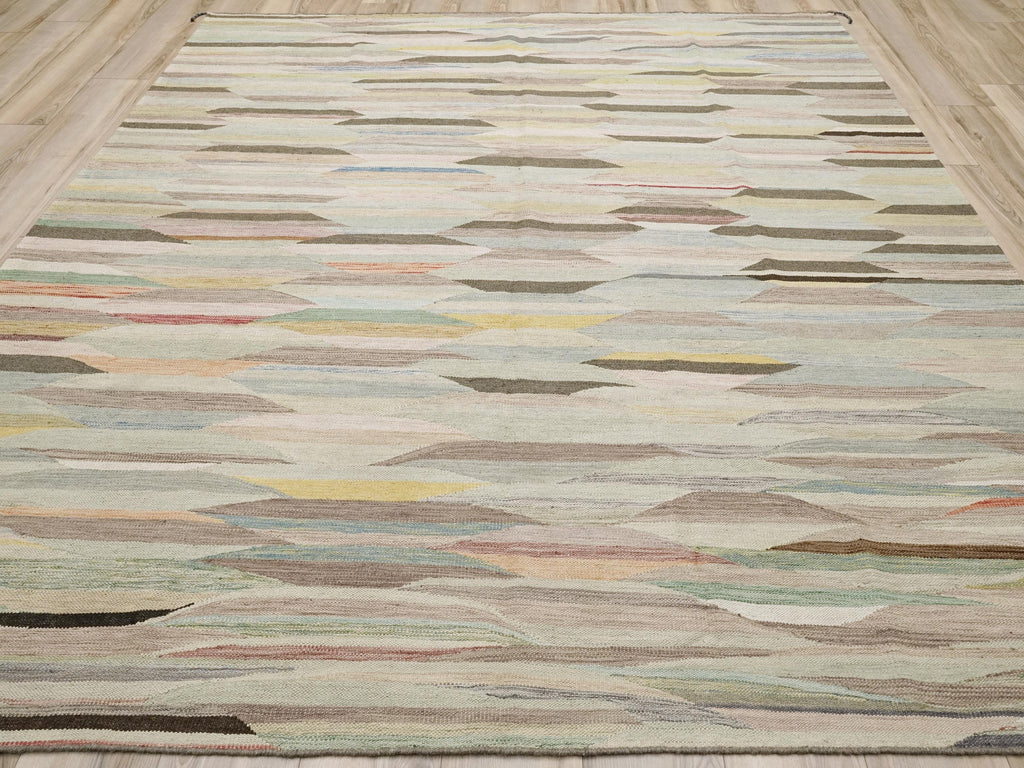 8x10 Ft Green Kilim Rug - Flat Weave Area Rug