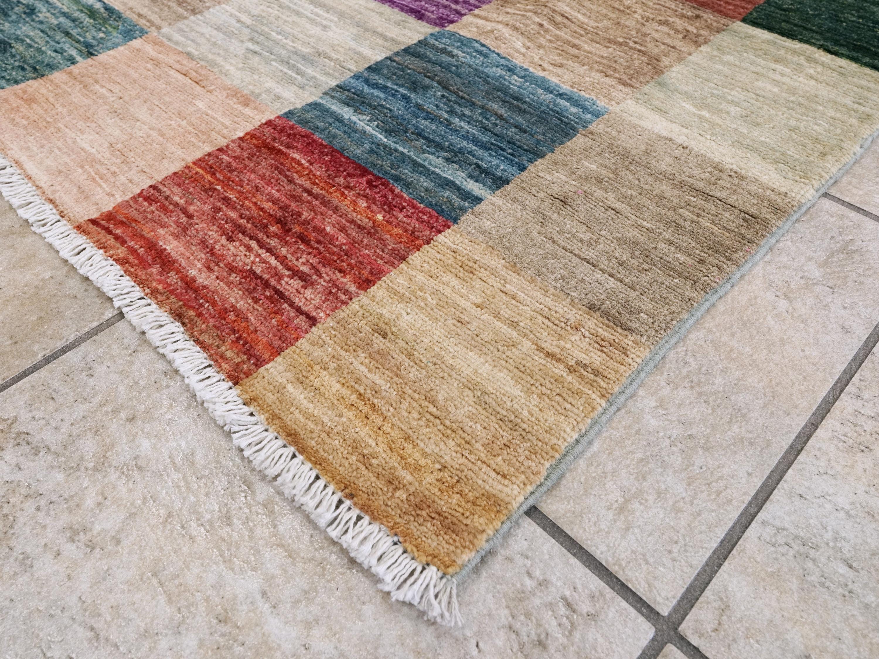 8x10 Ft Hand Knotted Colorful Gabbeh Rug - Geometric Design