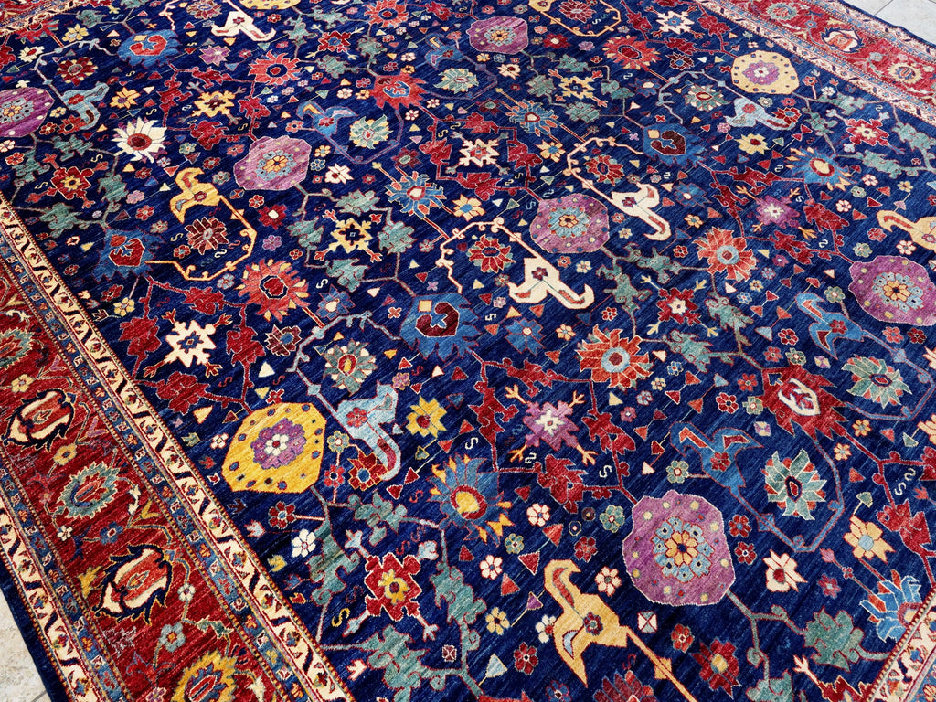 12x15 Ft Navy Blue Serapi Rug - Handmade Afghan Area Rug - Oversize