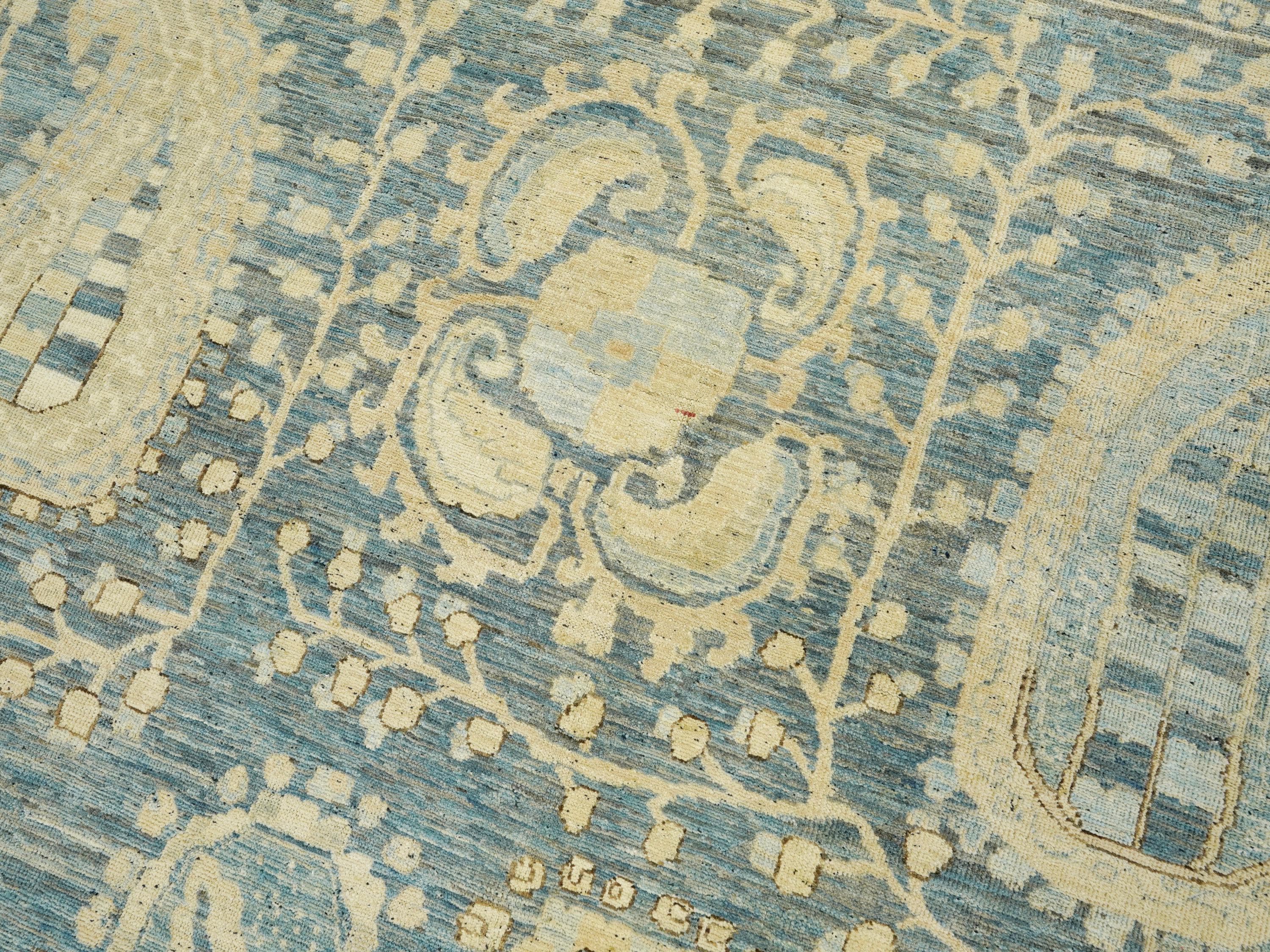 9x11 Ft Blue Serapi Rug - Hand Knotted Antique Rug - Persian Design