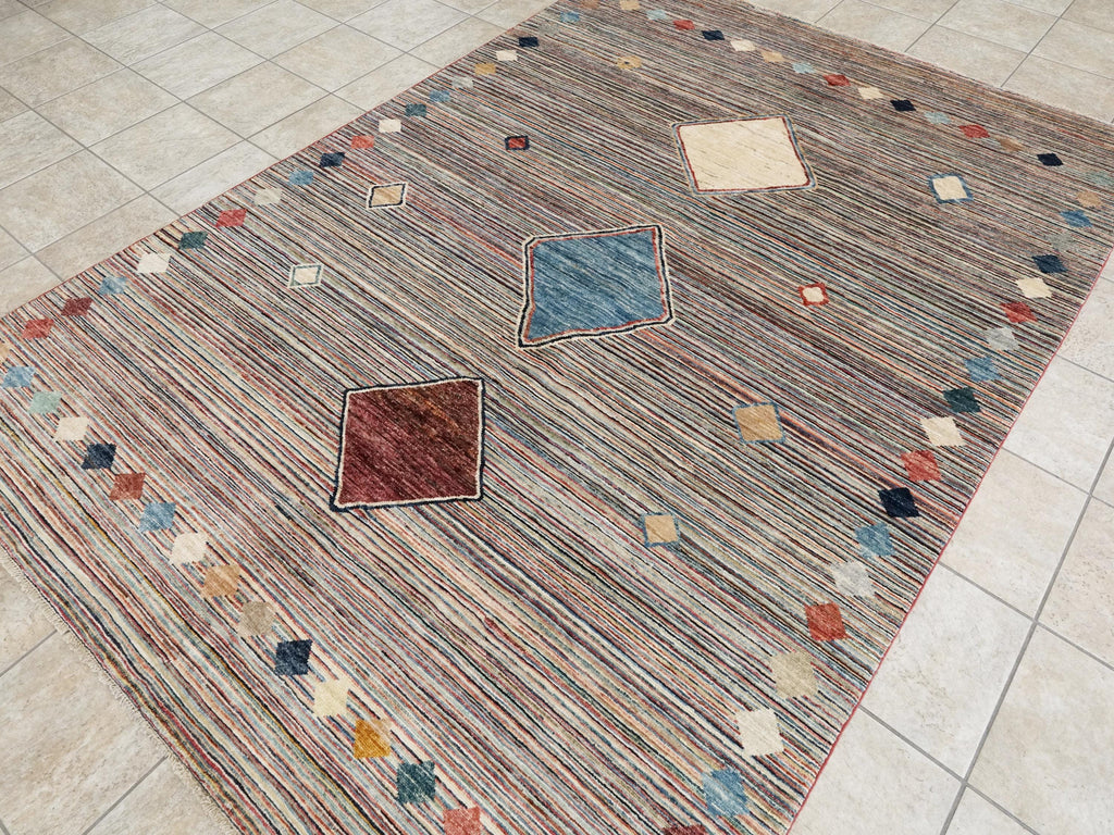 7x10 Ft Hand Knotted Gabbeh Rug - Colorful Area Rug
