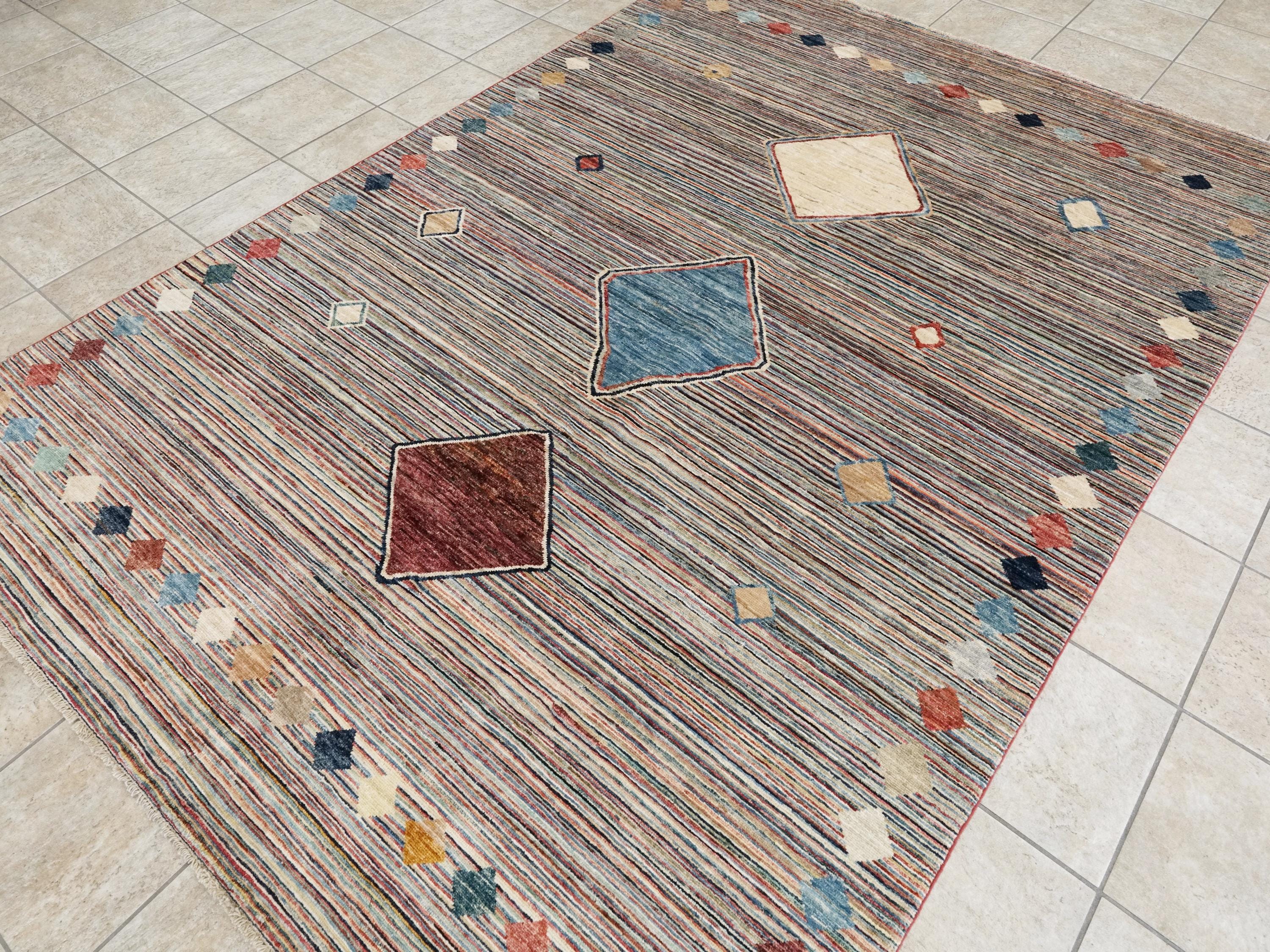 7x10 Ft Hand Knotted Gabbeh Rug - Colorful Area Rug