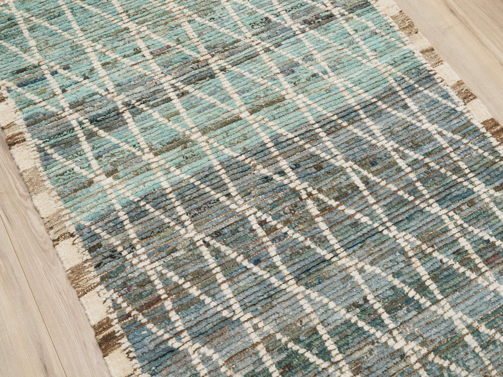 3x5 Ft Blue Moroccan Wool Rug - Hand Knotted Area Rug
