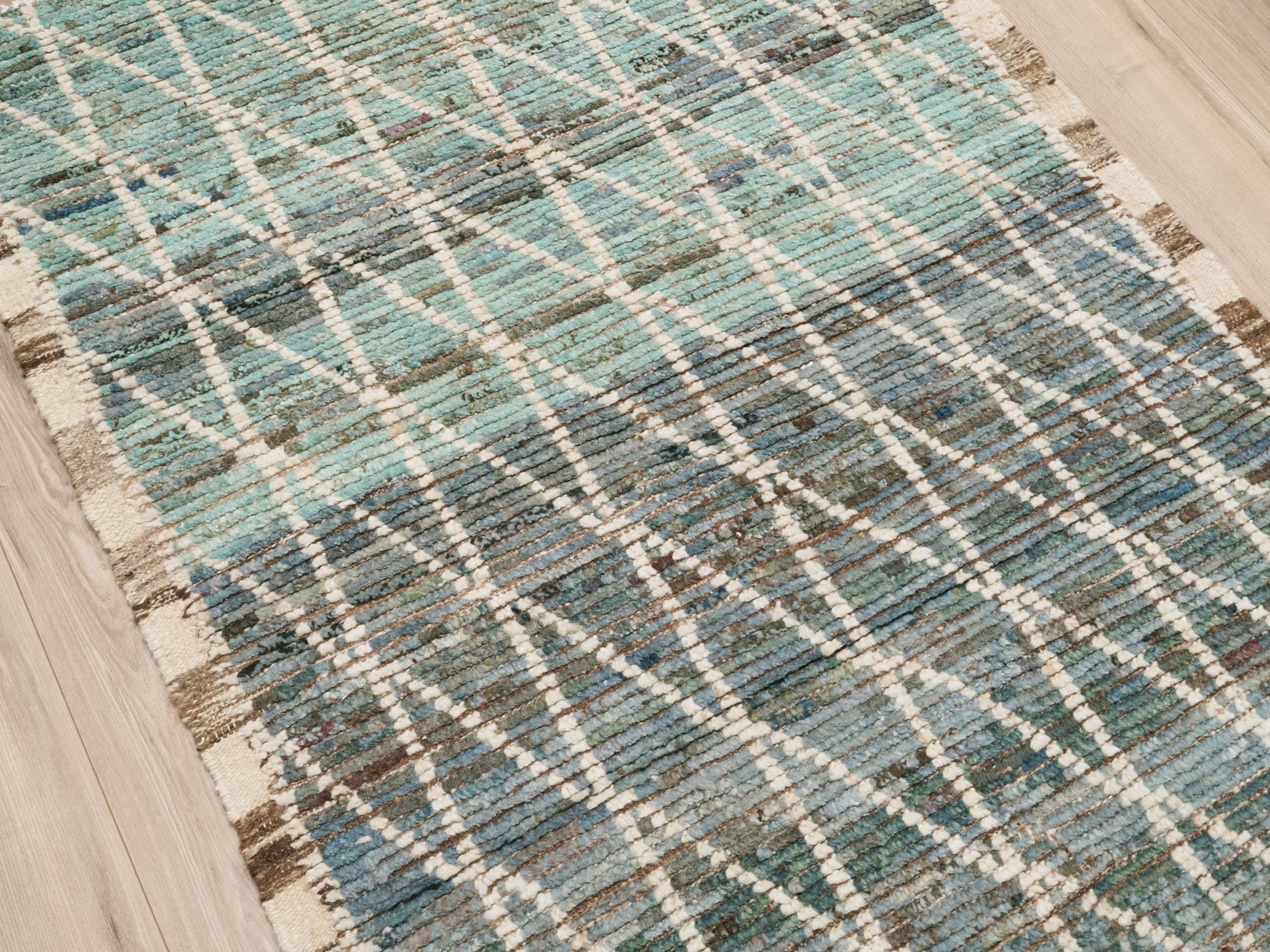 3x5 Ft Blue Moroccan Wool Rug - Hand Knotted Area Rug