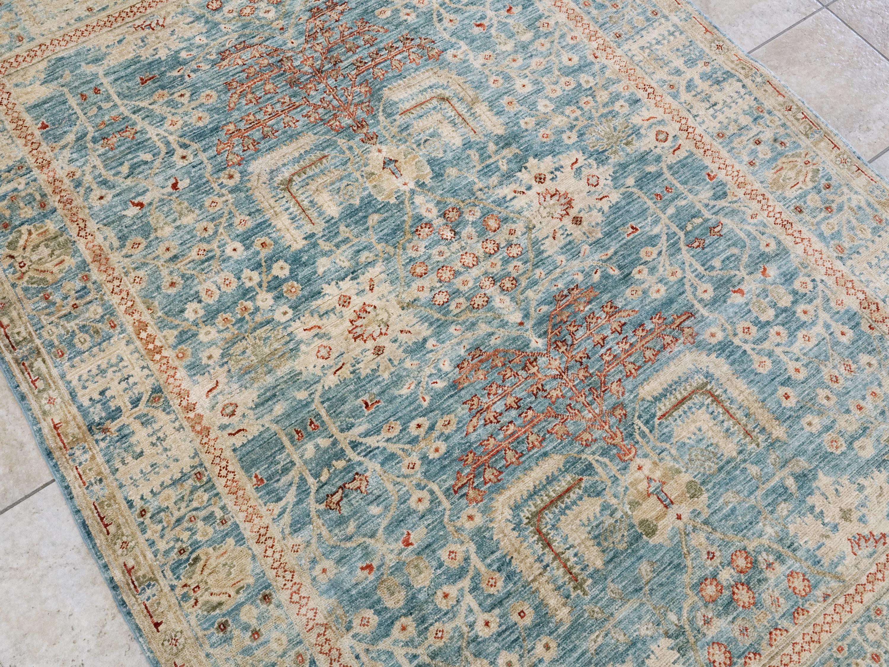 5x7 Ft Blue Serapi Rug - Hand Knotted Oriental Rug - Persian Design
