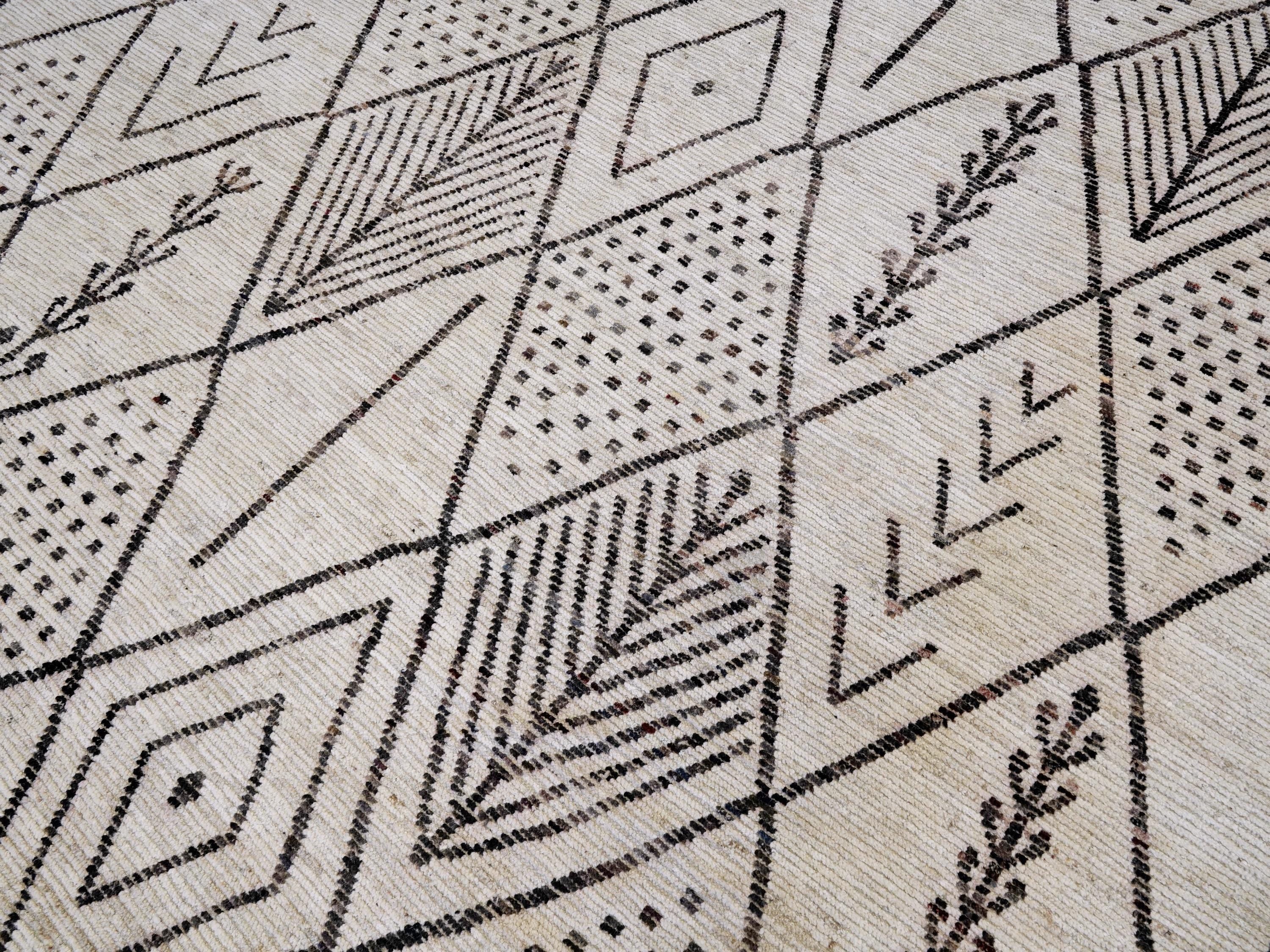 10x14 Ft Beige Moroccan Rug - Afghan Handmade Wool Rug - Contemporary Design