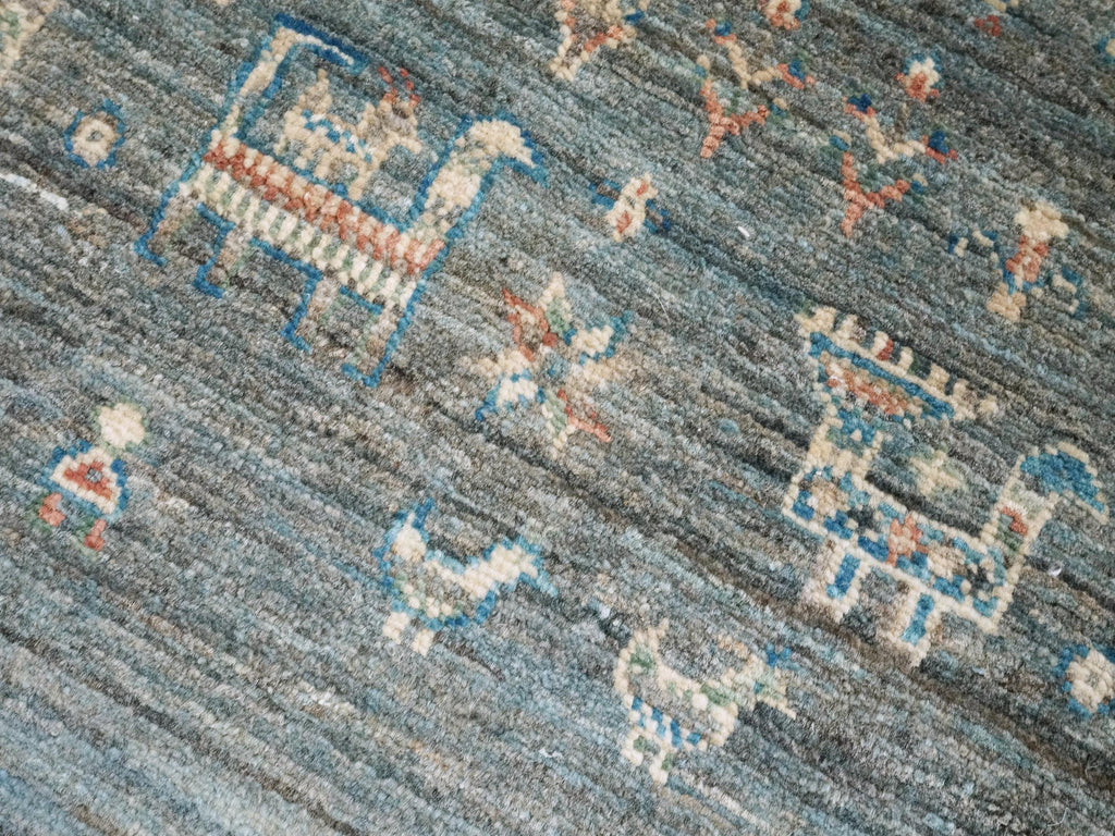 3x3 Ft Cyan Serapi Rug - Hand Knotted Wool Oriental Rug - Floral Design