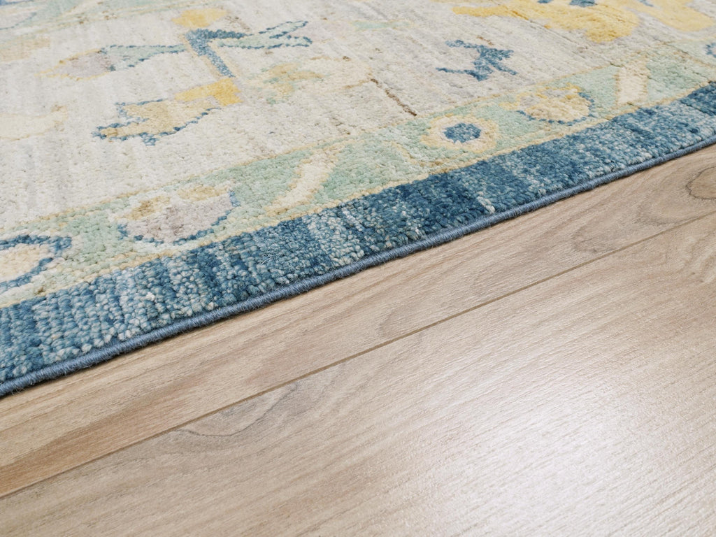 9x12 Ft Hand Knotted Oushak Rug - Blue Handmade Area Rug - Floral Design