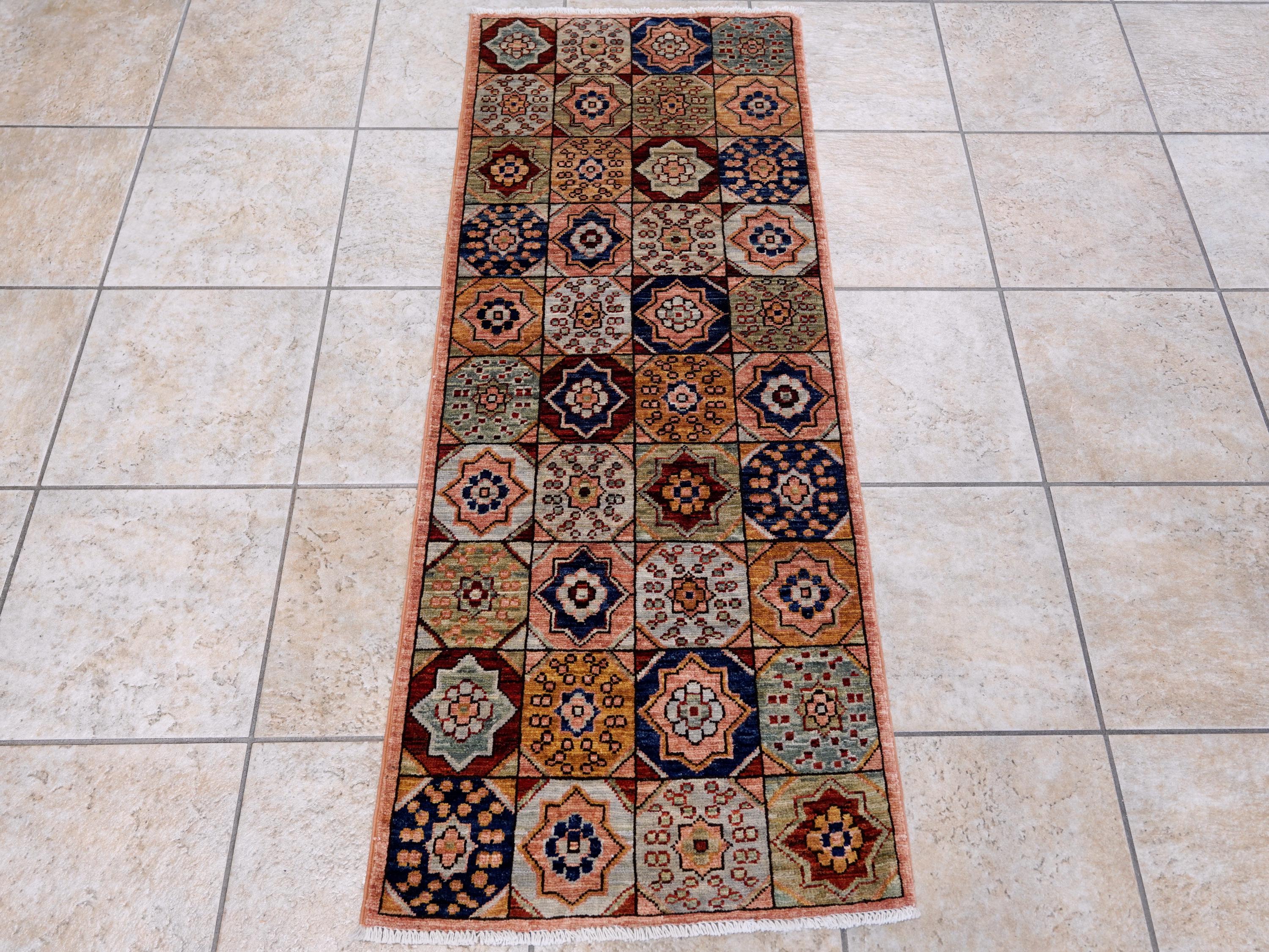 2x5 Ft Peach Orange Heriz Rug - Hand Knotted Small Runner