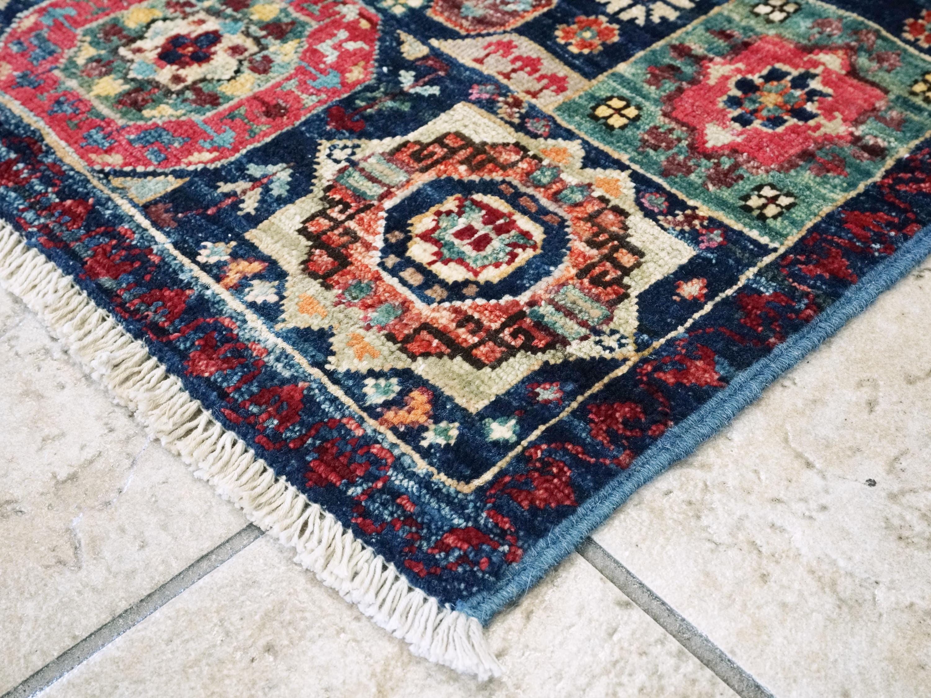 2x3 Ft Hand Knotted Dark Blue Mamluk Rug - Oriental Accent Rug