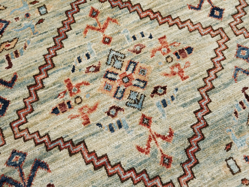 5x7 Ft Light Green Heriz Rug - Hand Knotted Oriental Wool Rug
