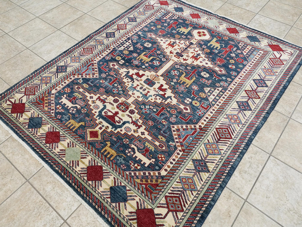 5x7 Ft Blue Bidjar Rug - Oriental Tribal Area Rug