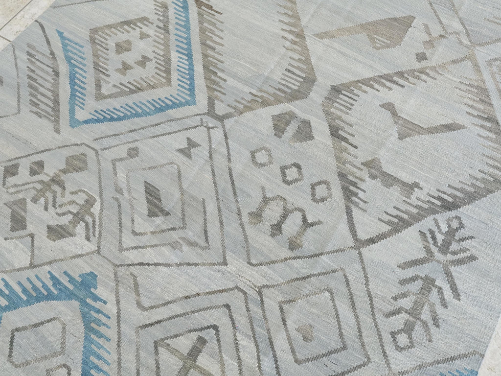 6x8 Ft Gray Kilim Rug - Handwoven Flat Weave