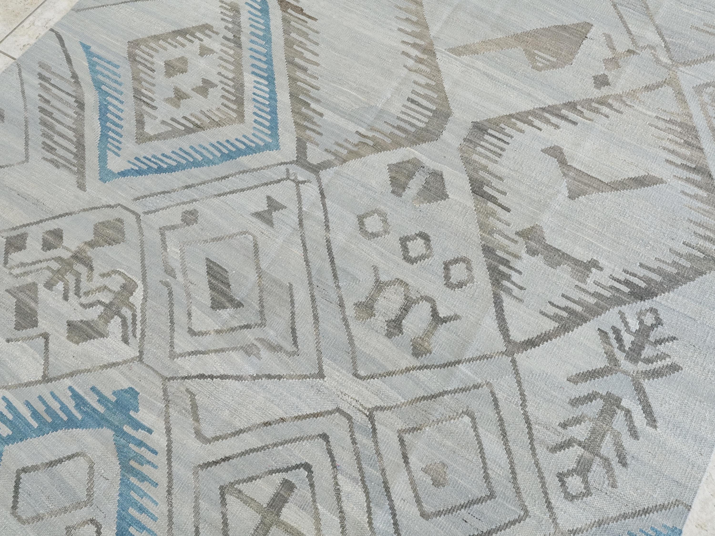 6x8 Ft Gray Kilim Rug - Handwoven Flat Weave