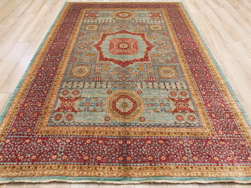 7x10 Ft Blue & Red Mamluk Rug - Afghan Oriental Wool Rug
