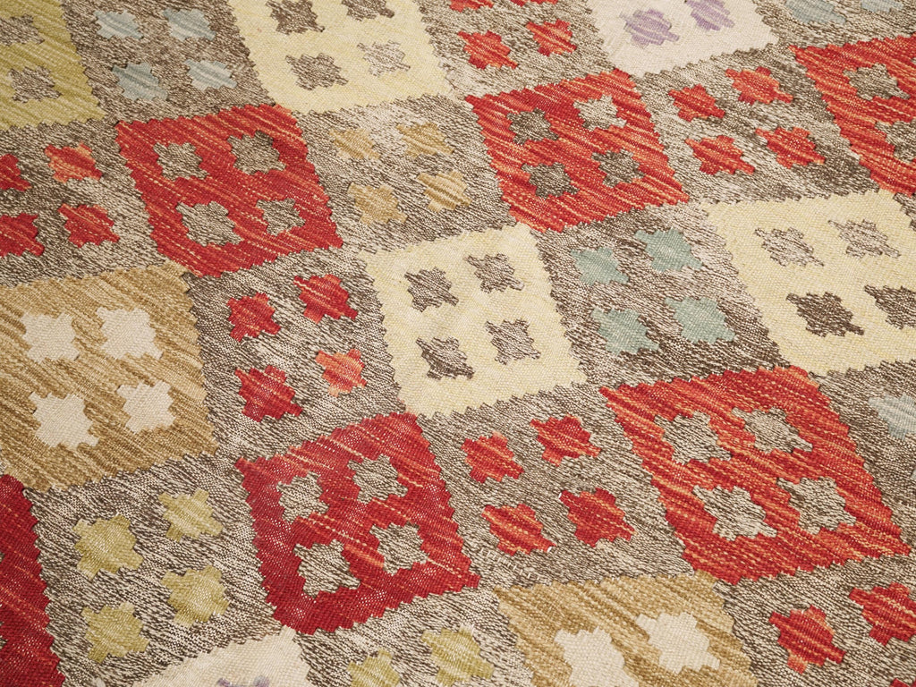 5x6 Ft Red Kilim Rug - Geometric Afghan Flat Weave