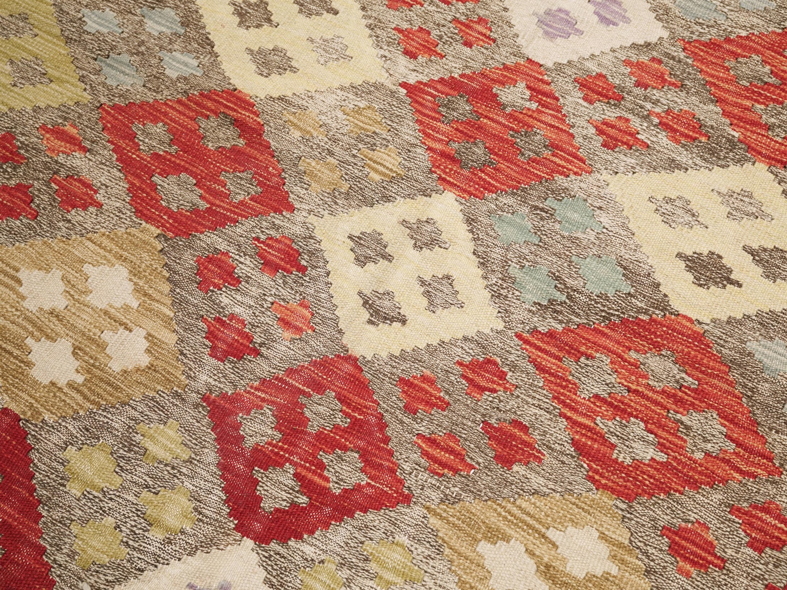 5x6 Ft Red Kilim Rug - Geometric Afghan Flat Weave