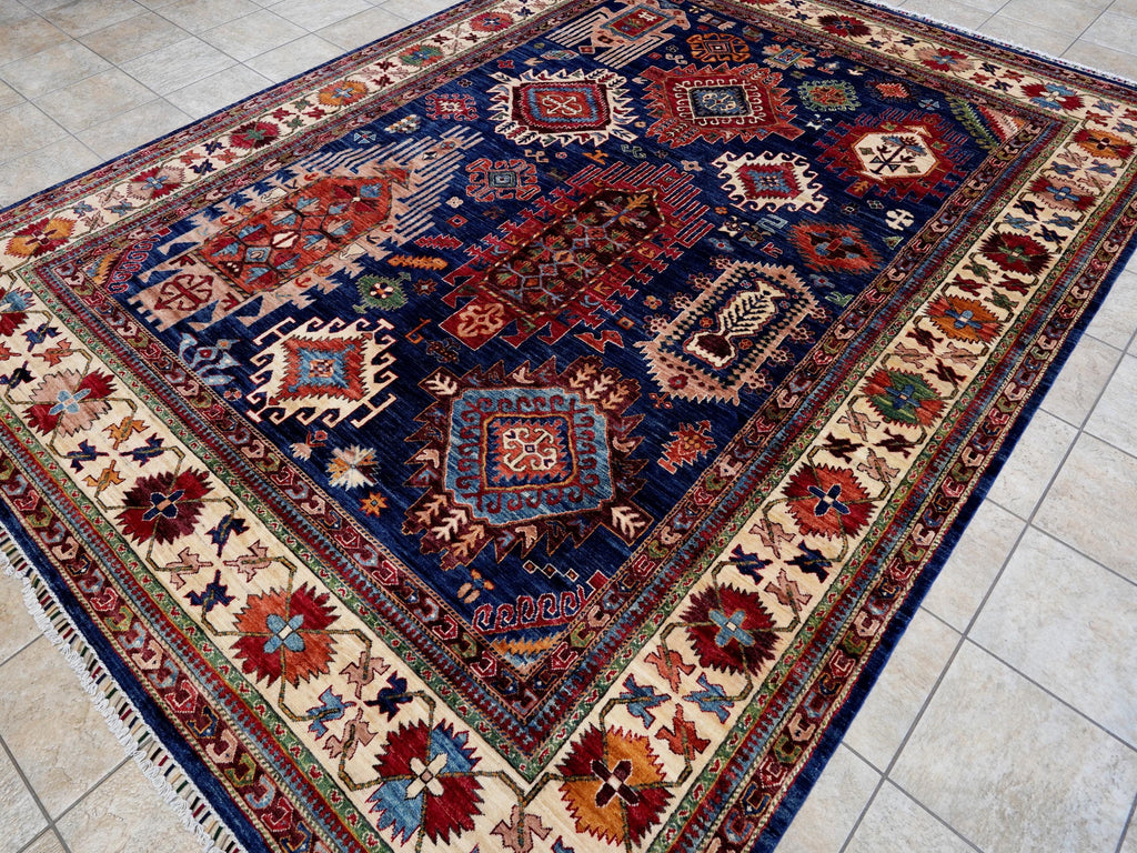9x12 Ft Blue Kazak Rug - Afghan Oriental Area Rug - Persian Design