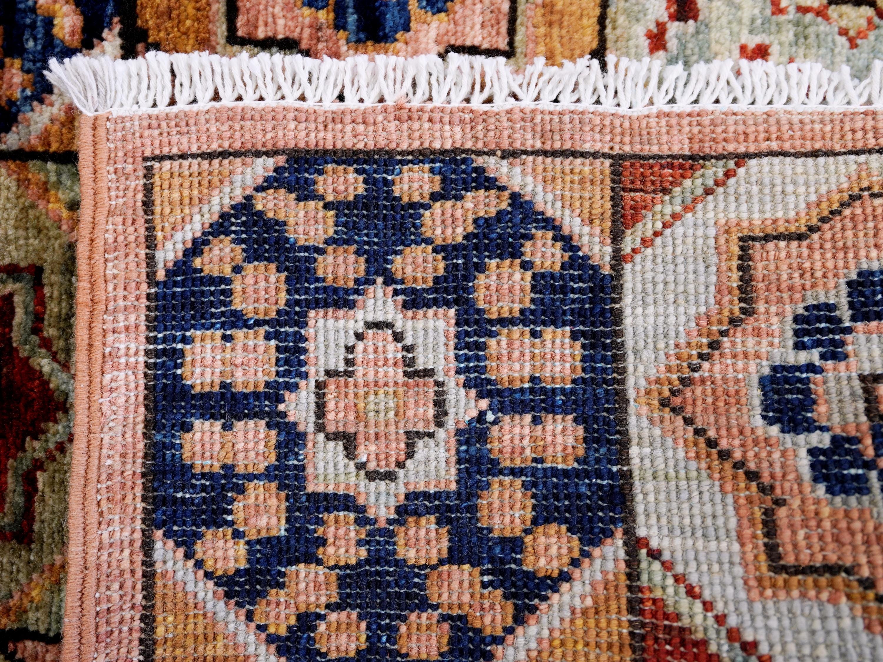 2x5 Ft Peach Orange Heriz Rug - Hand Knotted Small Runner