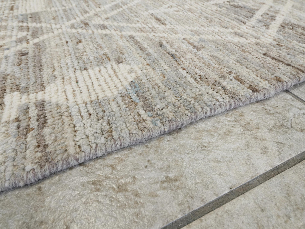 10 Ft Handmade Afghan Wool Runner Rug - Light Gray Moroccan Design