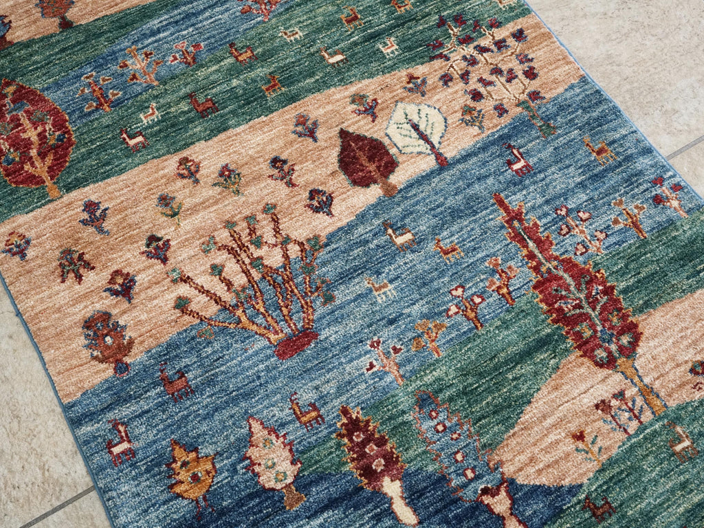 3x4 Ft Hand Knotted Wool Gabbeh Rug - Traditional Oriental Landscape