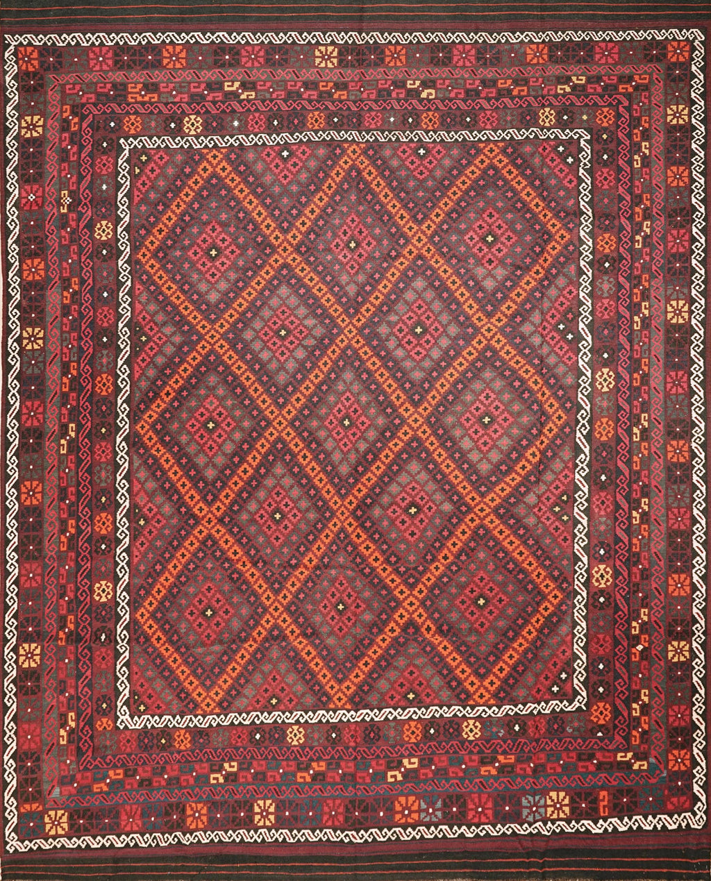 10x14 Ft Burgundy Maimana Kilim - Vintage Tribal Flatweave