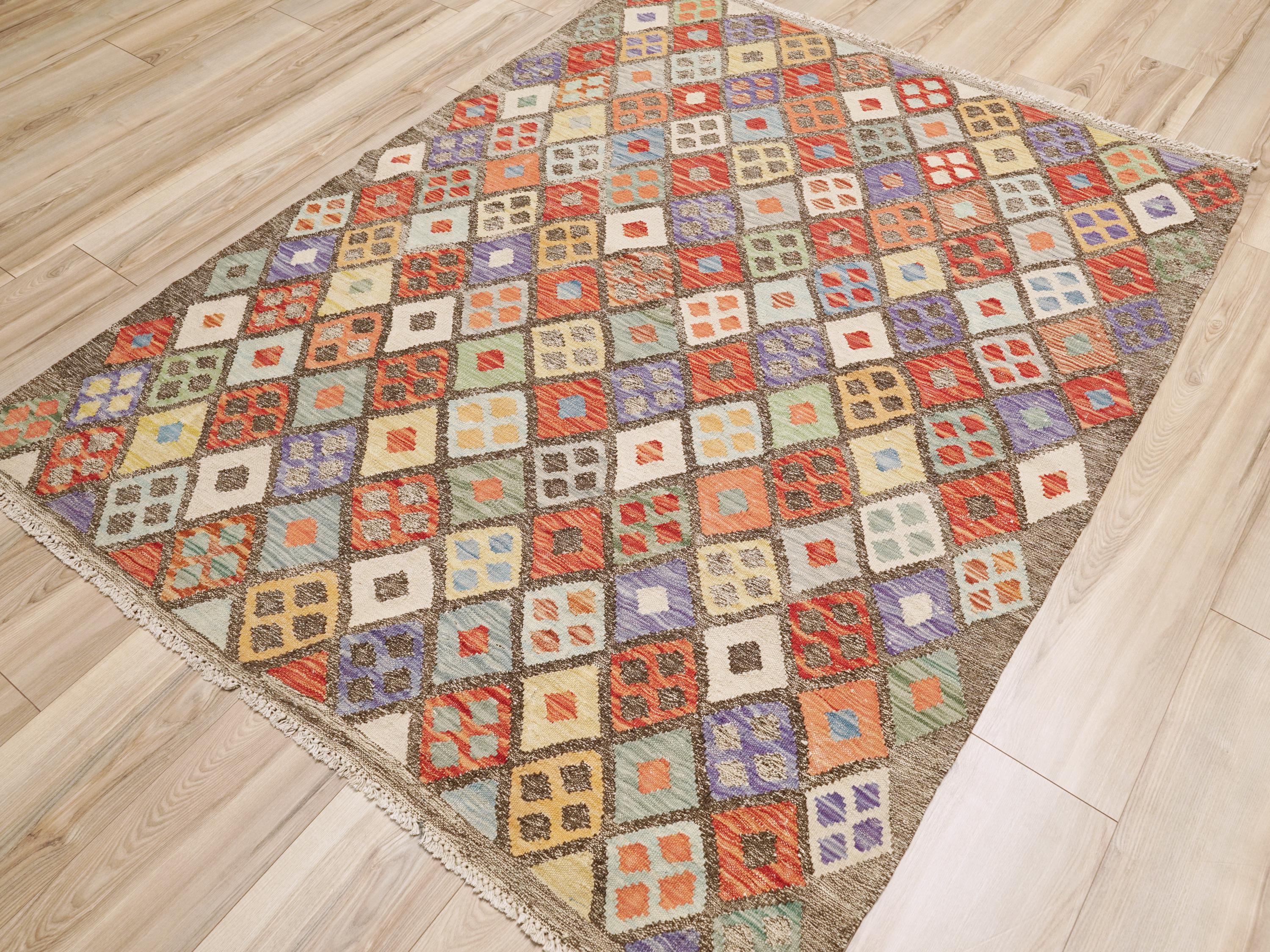 5x6 Ft Colorful Kilim Rug - Traditional Afghan Flat Weave