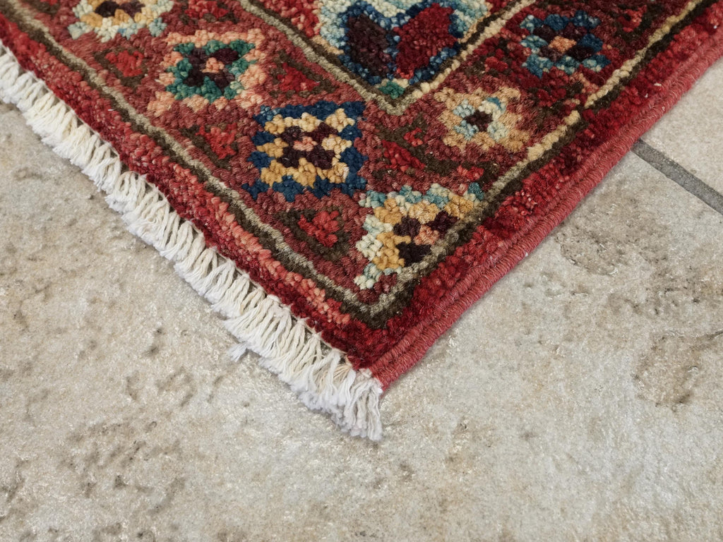 1x2 Ft Red Ersari Rug - Hand-Knotted Ghazni Wool Oriental Accent Rug
