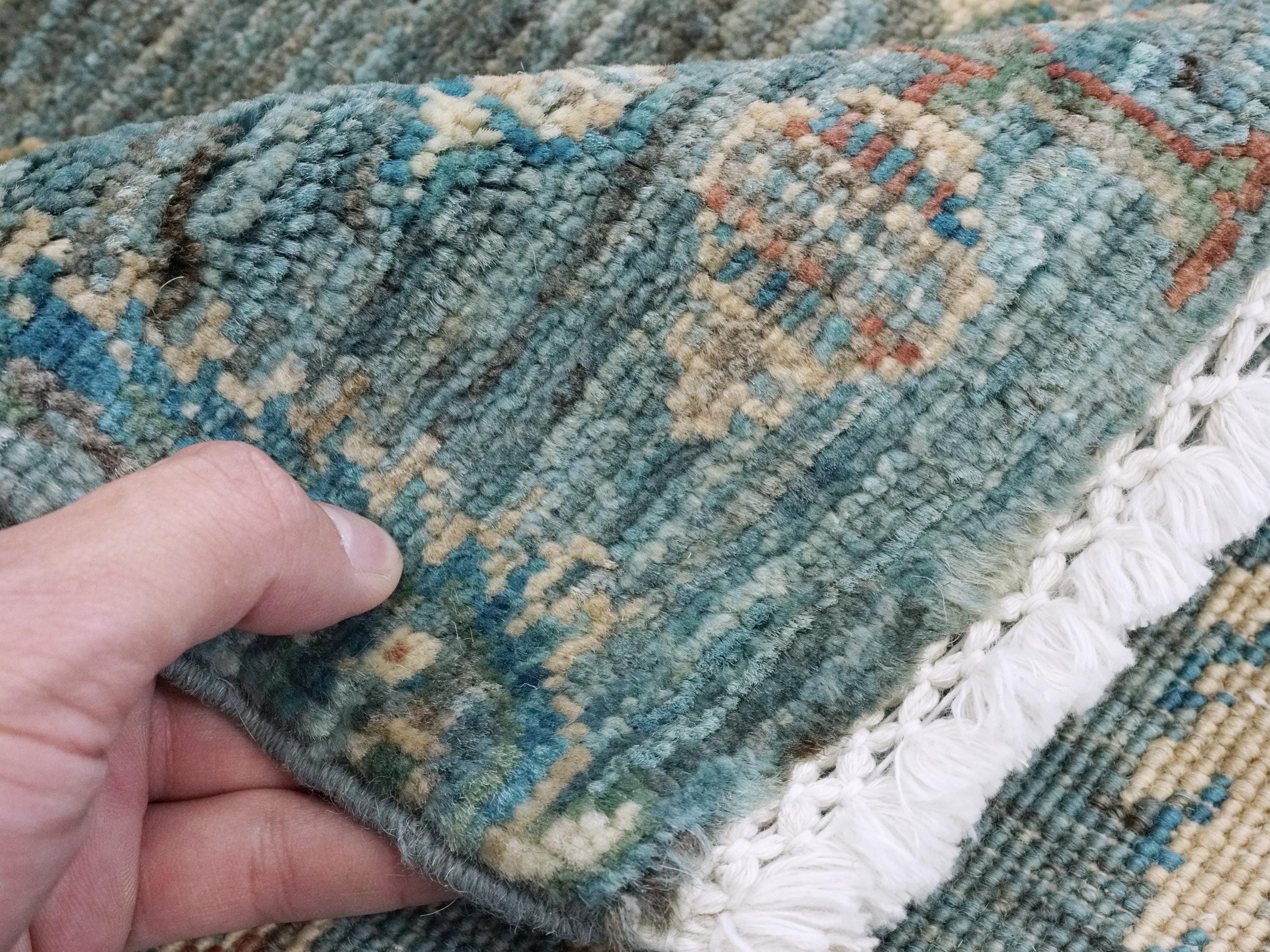 3x3 Ft Cyan Serapi Rug - Hand Knotted Wool Oriental Rug - Floral Design