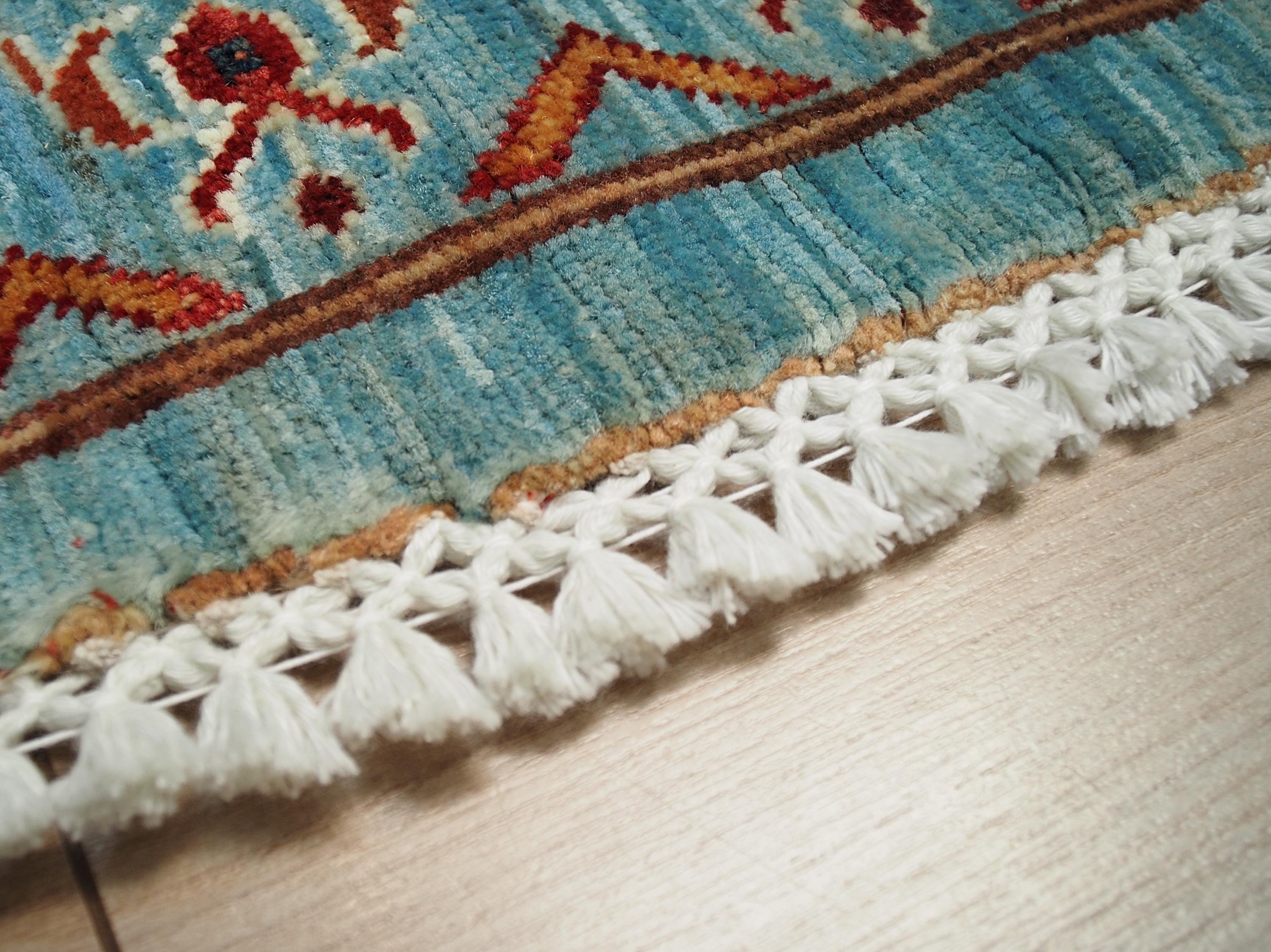 6x6 Ft Hand Knotted Light Blue Mamluk Rug - Round Oriental Medallion Rug