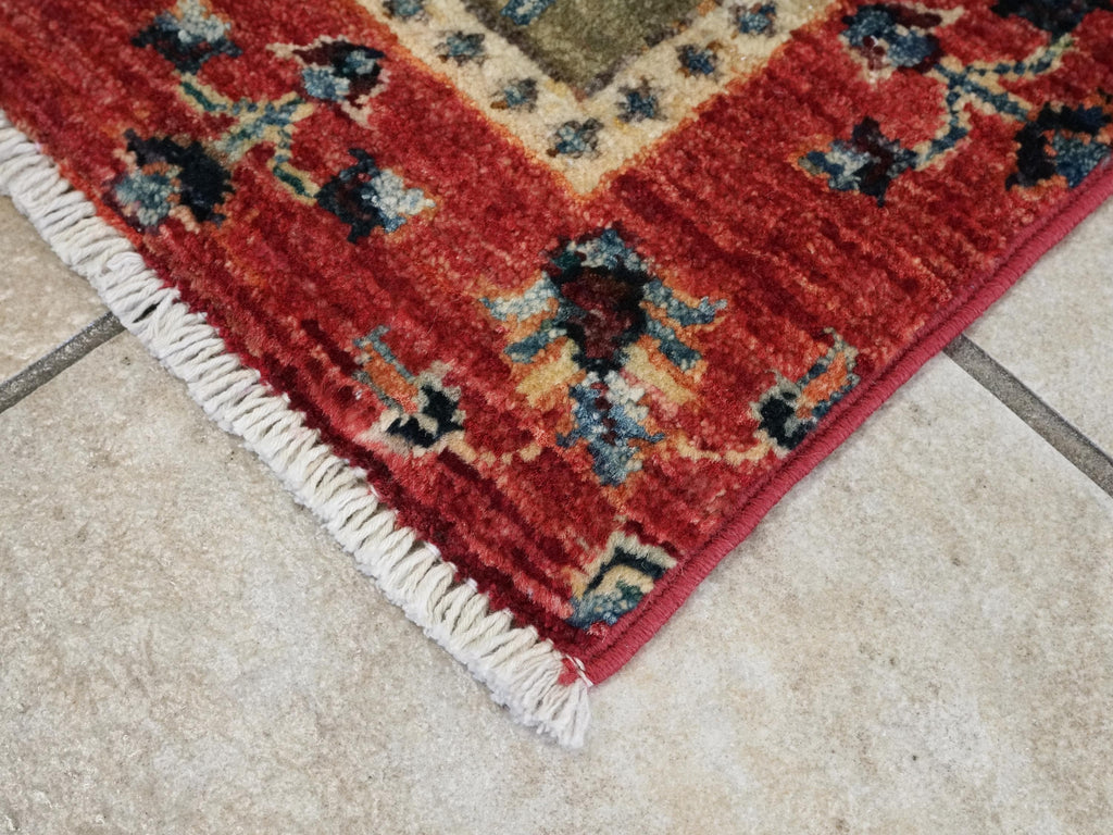 2x3 Ft Hand Knotted Red Heriz Rug - Afghan Wool Accent Rug