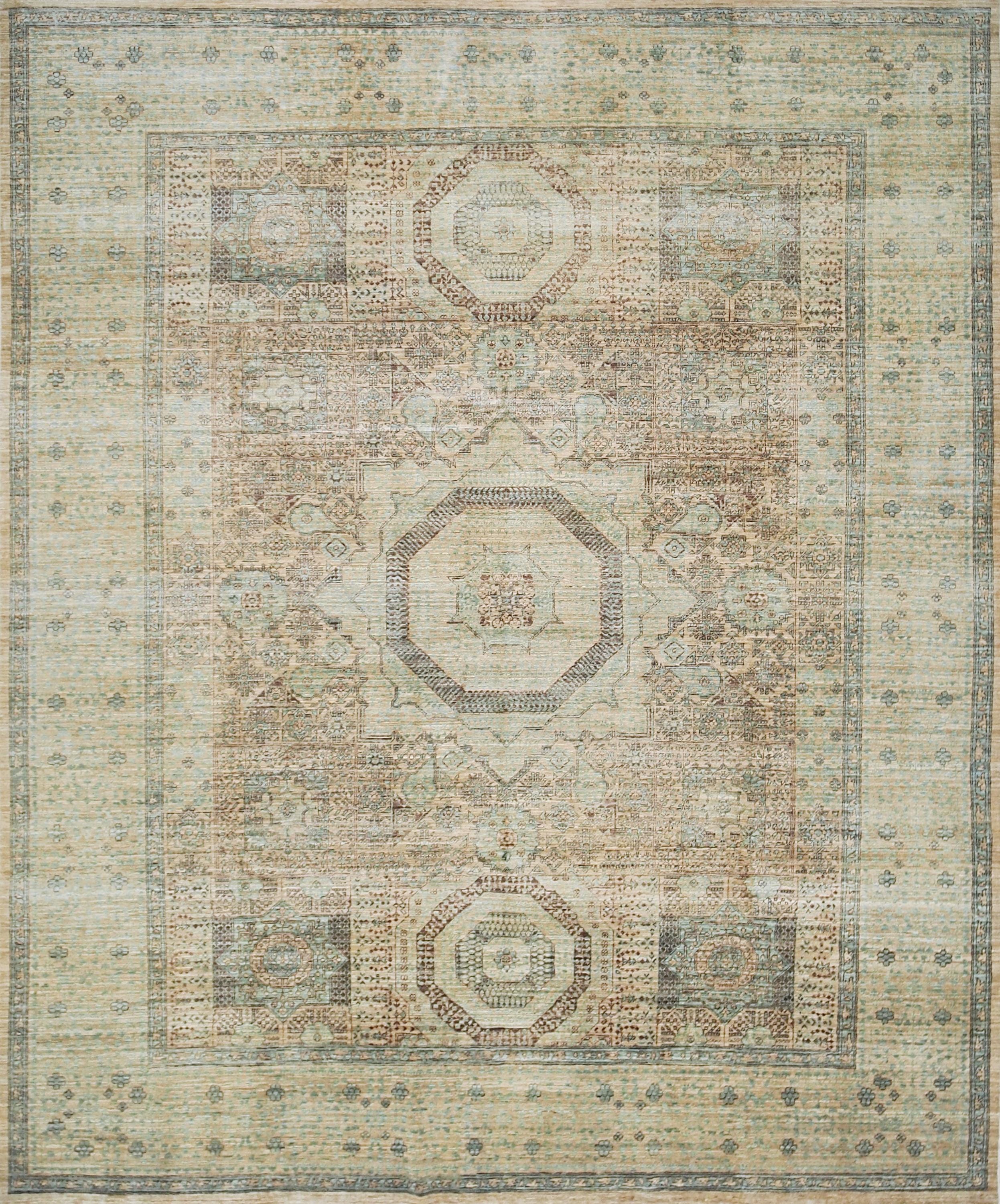 8x10 Ft Light Green Mamluk Rug - Wool Oriental Rug