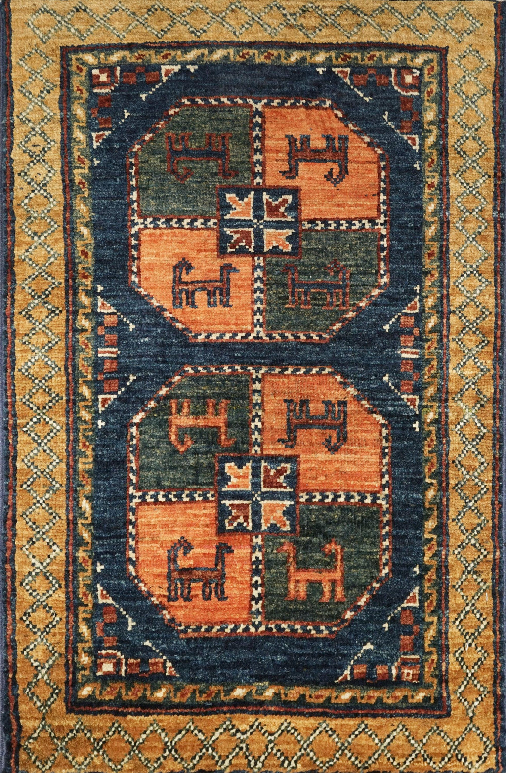 2x3 Ft Blue Ersari Rug - Afghan Tribal Area Rug