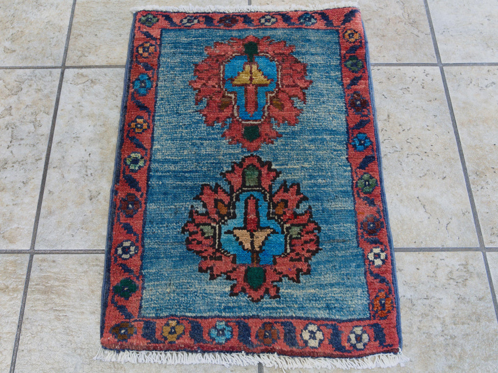 1x2 Ft Blue & Red Serapi Rug - Floral Accent Rug