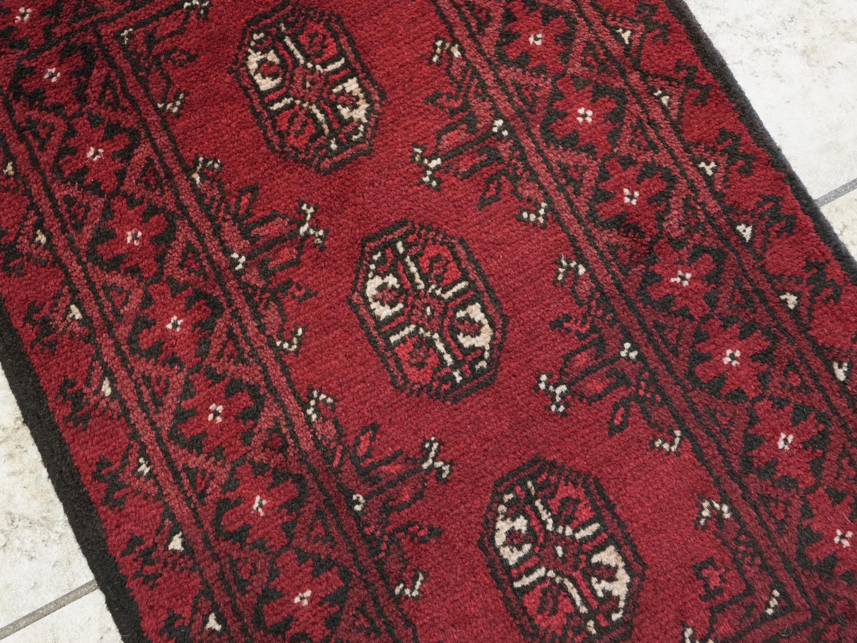 2x3 Ft Red Ersari Rug - Hand Knotted Afghan Wool Rug