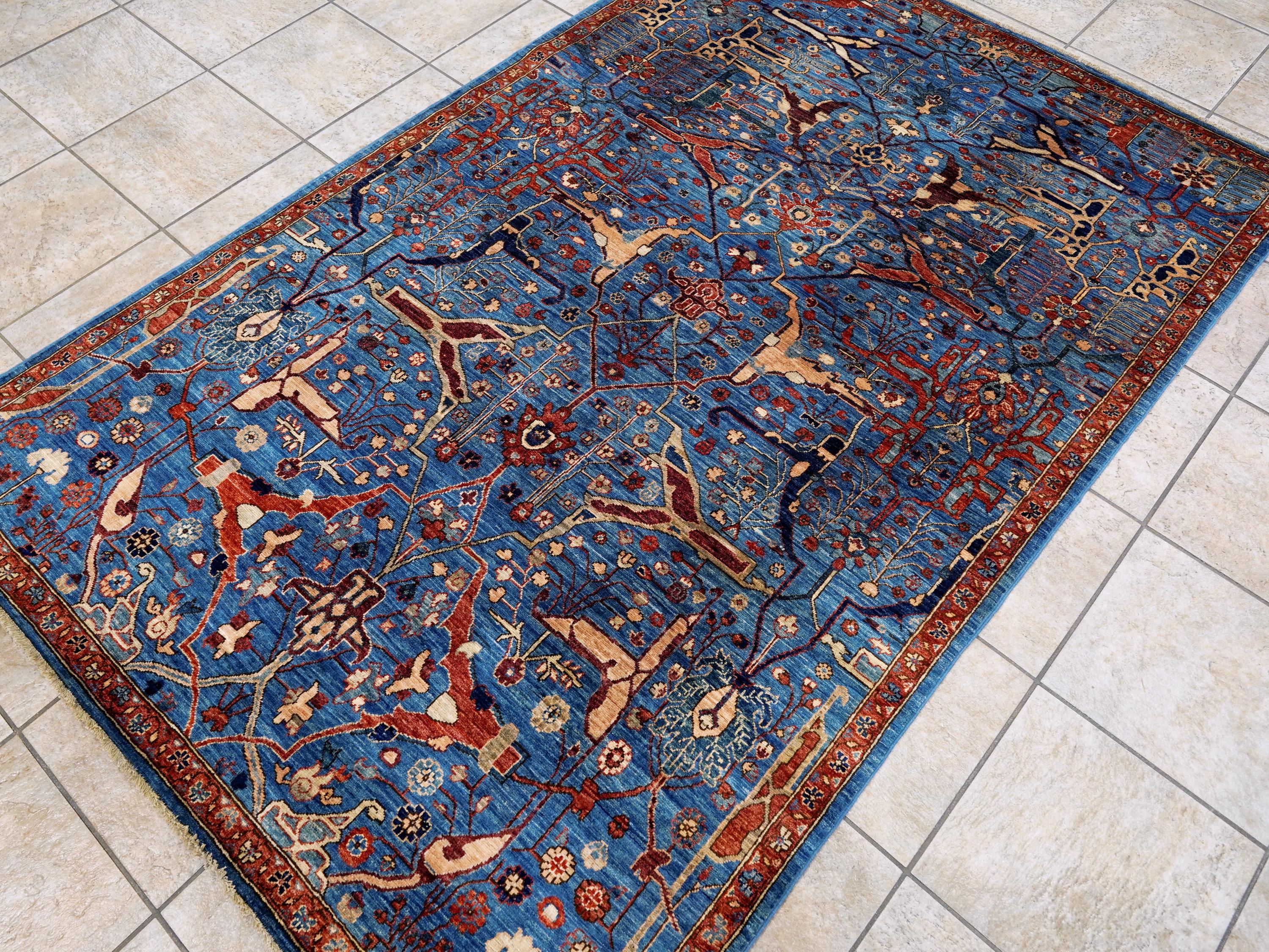 5x7 Ft Blue Serapi Rug - Hand Knotted Oriental Rug - Persian Design