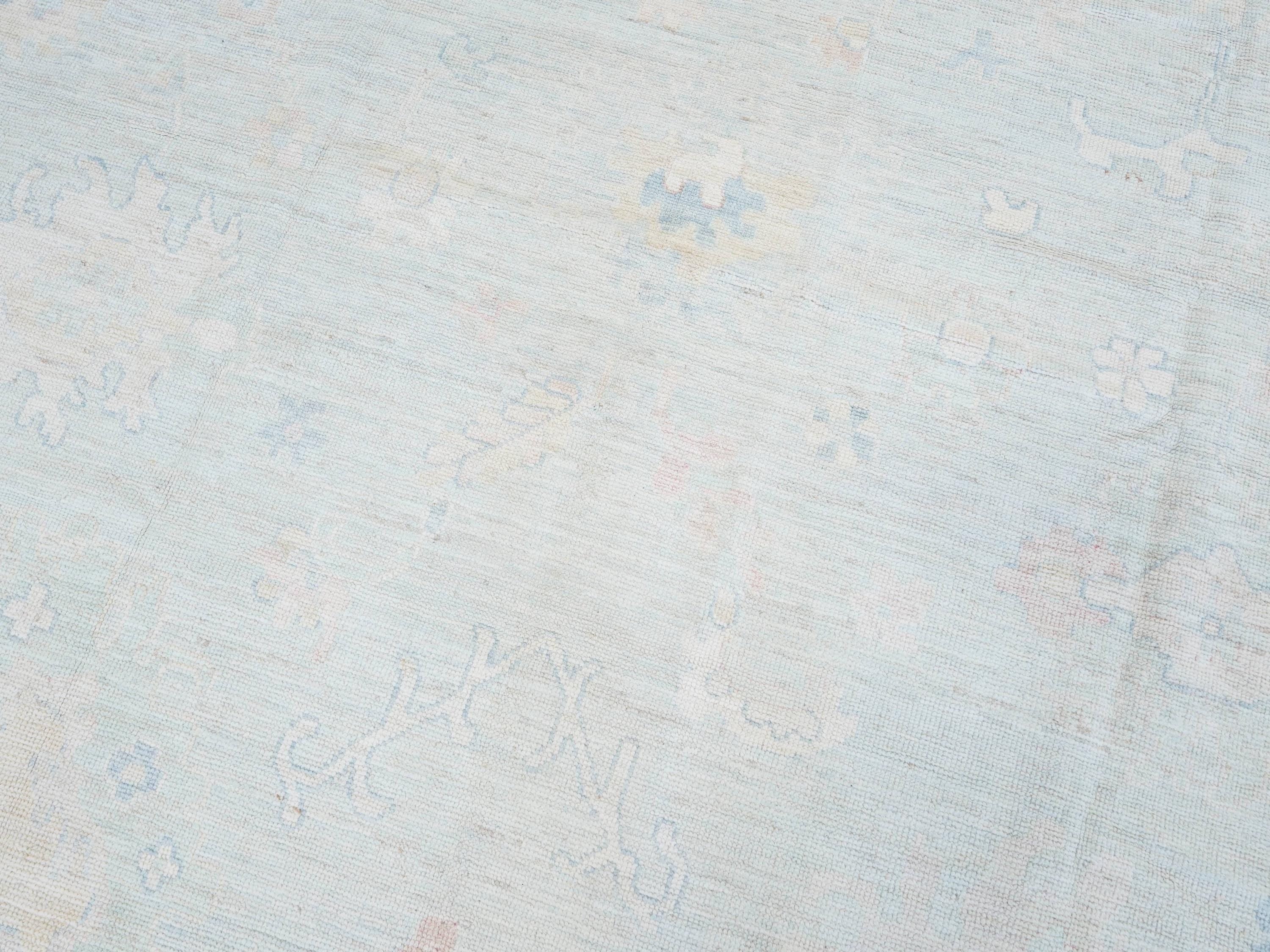 9x12 Ft Light Blue Oushak Rug - Handmade Area Rug - Floral Design