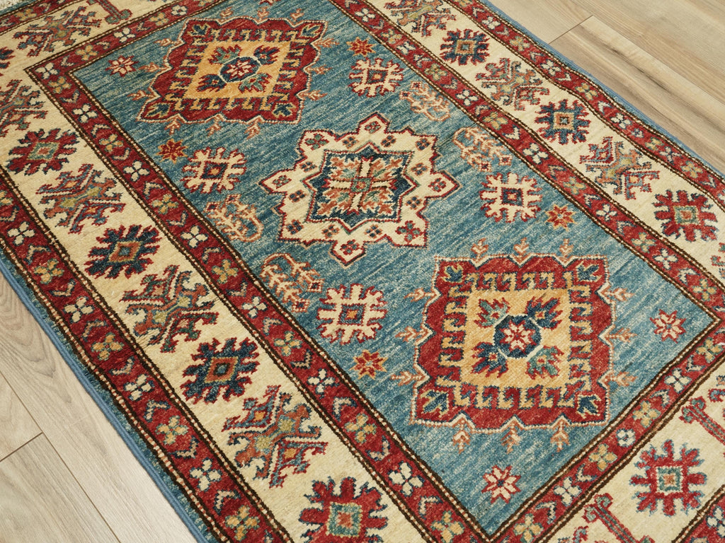 3x4 Ft Light Blue Kazak Rug - Afghan Wool Area Rug