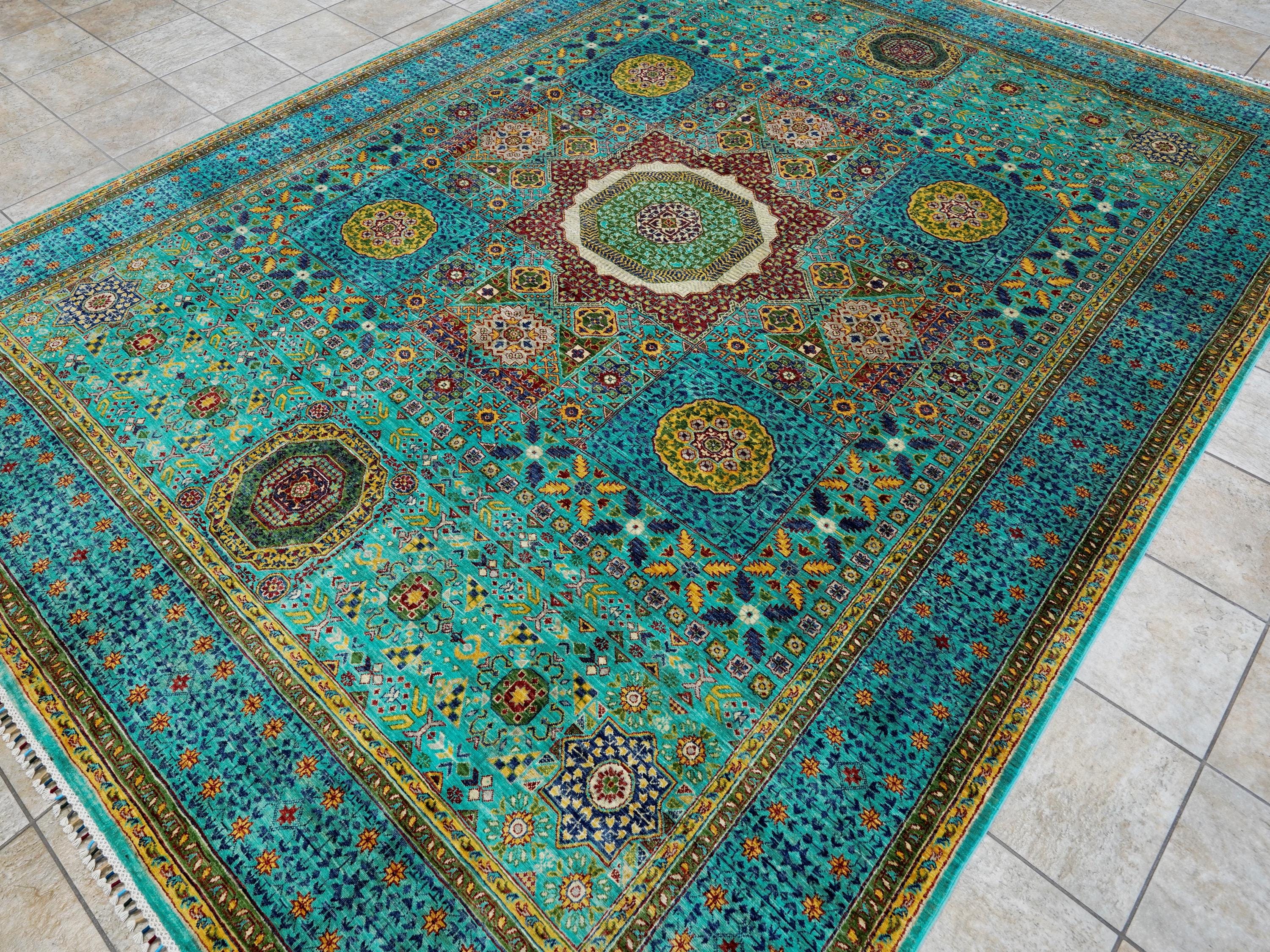 9x12 Ft Green Mamluk Rug - Afghan Oriental Area Rug