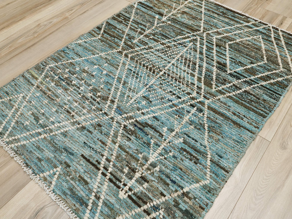 3x5 Ft Blue Moroccan Rug - Hand Knotted Area Rug