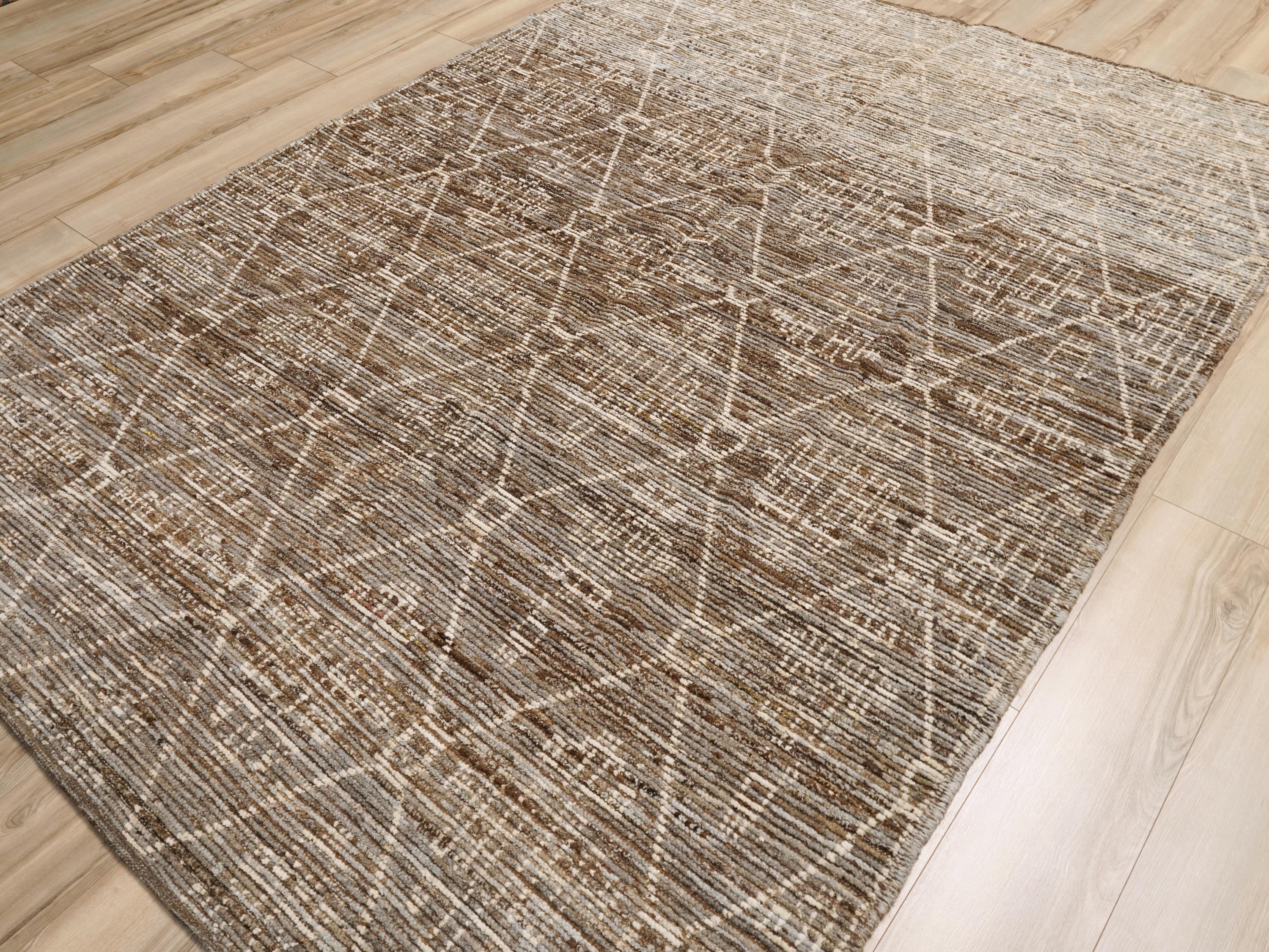 7x10 Ft Brown Moroccan Rug - Hand Knotted Area Rug