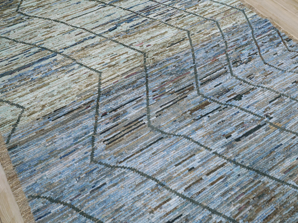 6x9 Ft Blue Moroccan Rug - Hand Knotted Square Rug