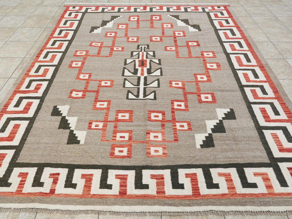 8x10 Ft Red Navajo Rug - Flat Weave Tribal Rug
