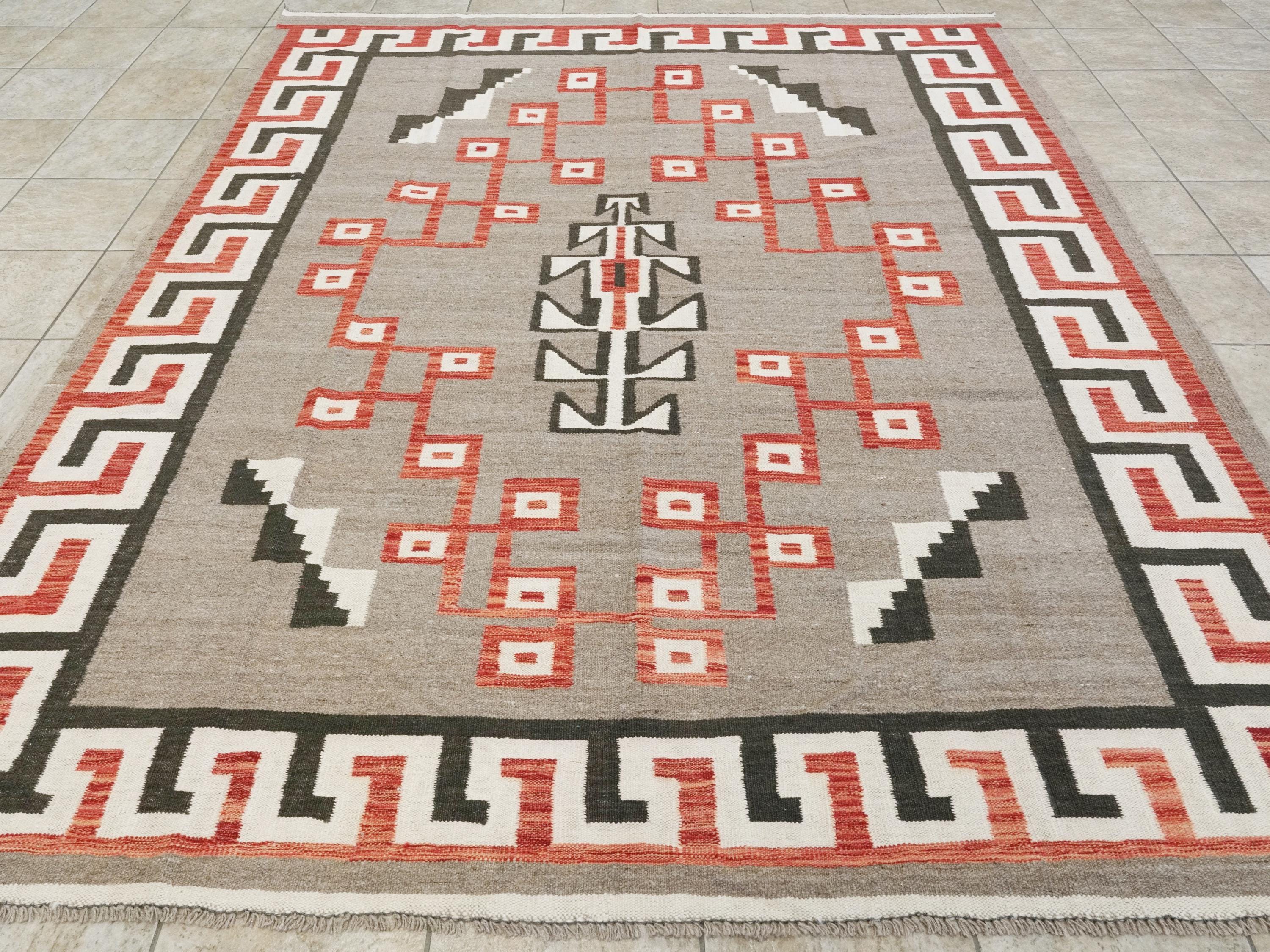 8x10 Ft Red Navajo Rug - Flat Weave Tribal Rug