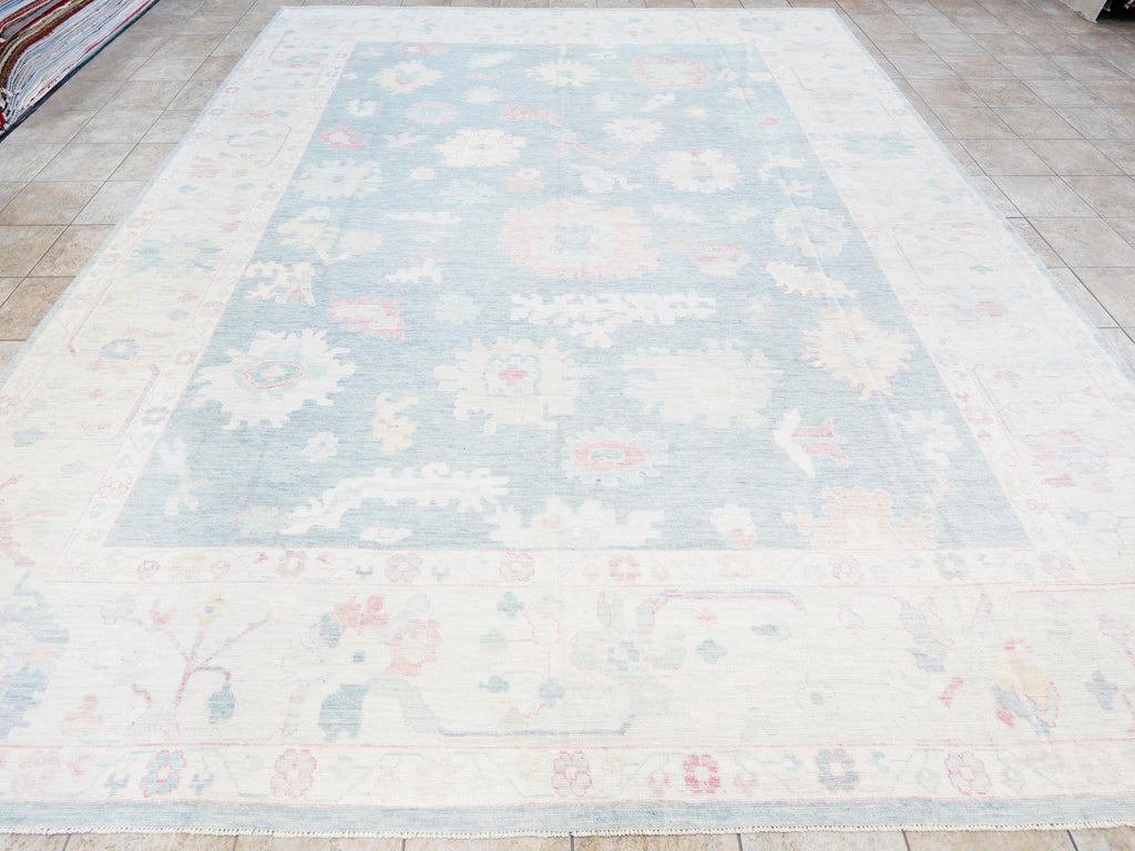 12x15 Ft Muted Ushak Rug - Traditional Wool Area Rug - Greenish Blue Turkish design