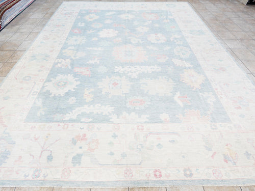 12x15 Ft Muted Ushak Rug - Traditional Wool Area Rug - Greenish Blue Turkish design