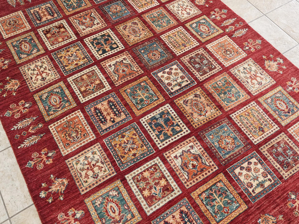 6x8 Ft Red Gabbeh Rug - Hand Knotted Oriental Rug - Garden Design