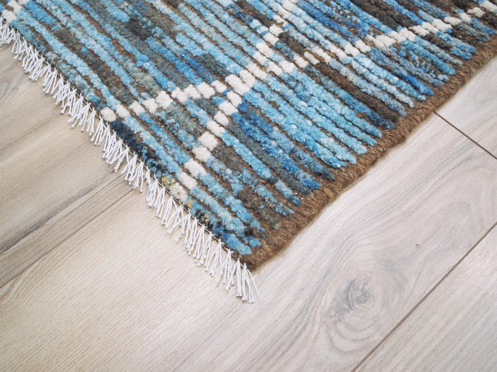 4x6 Ft Hand Knotted Blue Moroccan Rug - Small Wool Rug